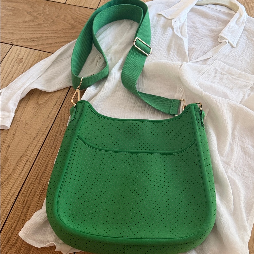 Preppy Kelly Green Neoprene summer bag fab with white - Picture 6 of 8